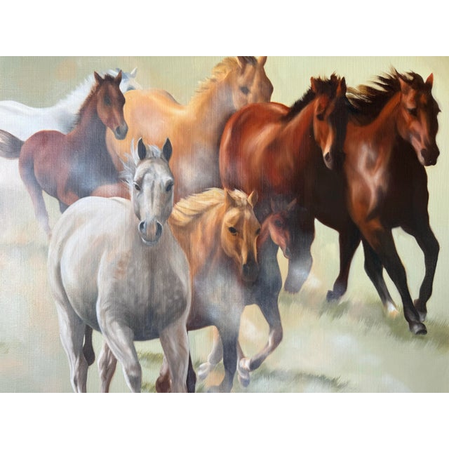 Abstract Modern " Freedom" Running Horses Impressionist Oil Painting by Margarita Deleuze/ Sold For Sale - Image 3 of 12