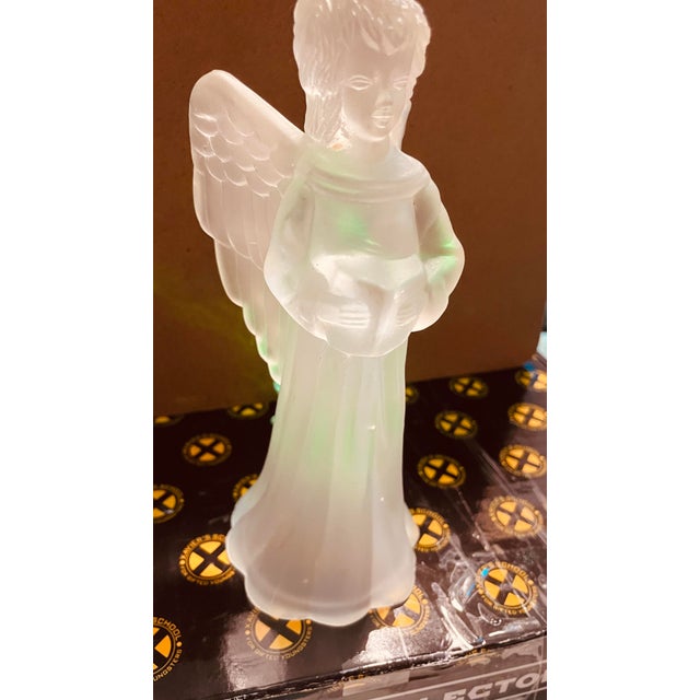 1980s Highly Collectable Vintage Mikasa Frosted Satin Glass Christmas Angel Figurine With Hymnals, Nightlight For Sale - Image 5 of 5