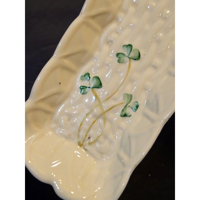 Belleek Pottery Ltd. Vintage Belleek Porcelain Mint Tray Celery Dish For Sale - Image 4 of 9