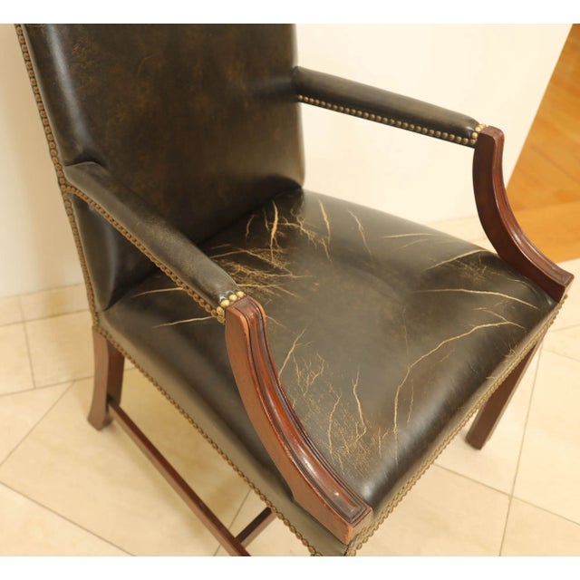 Late 20th Century Vintage Kindel Armchair With Worn Distressed Black Leather For Sale - Image 5 of 12