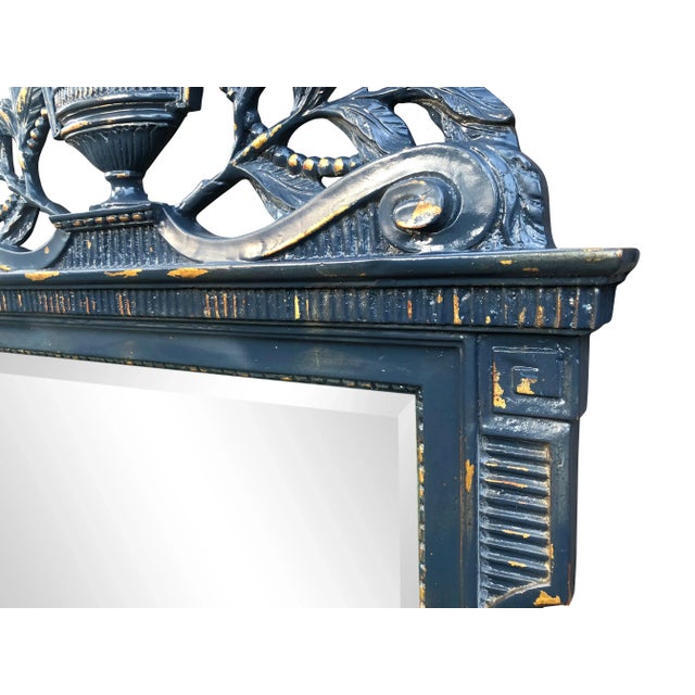 Wood Newly Distressed Lacquered Vintage Italian Rococo Wall Mirror Mirror For Sale - Image 7 of 9