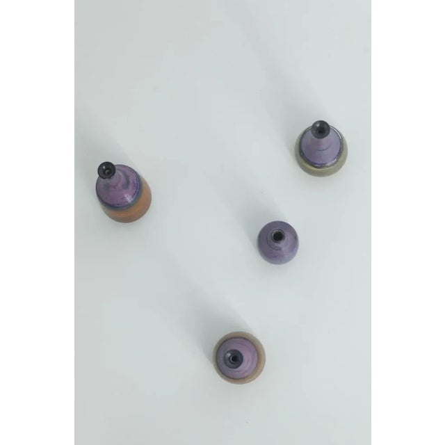 Small Mid-Century Scandinavian Modern Collectible Brown & Purple Stoneware Vases by Gunnar Borg for Gunnars Keramik Höganäs, 1960s, Set of 4 For Sale - Image 4 of 11