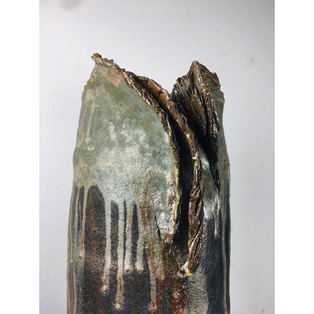 Mid-Century Modern Vintage Abstract Black and Grey Glazed Ceramic Vase, 1960s For Sale - Image 3 of 9