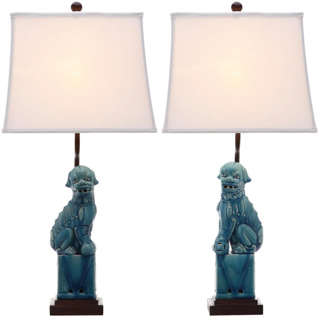 Modern Style of Foo Dog 28" Table Lamp in Blue - a Pair For Sale - Image 3 of 10