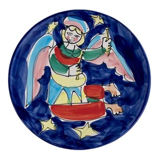 1980s Christmas Italian Hand-Painted Plate For Sale