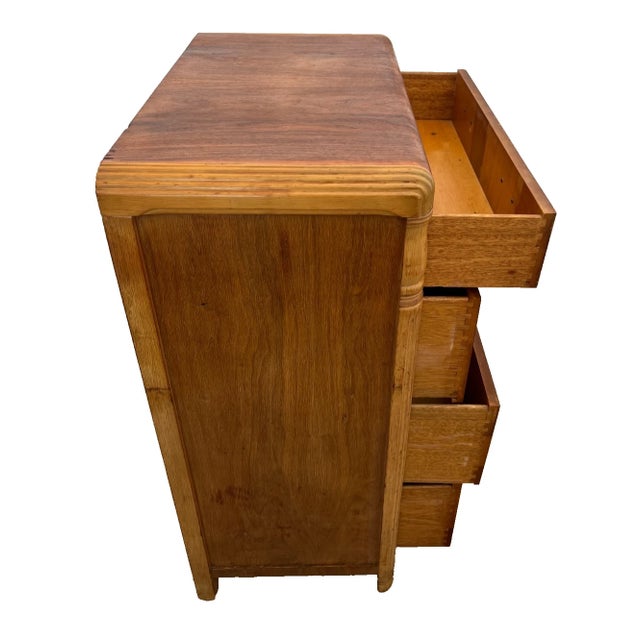 1920s Art Deco Dresser Chest Four Drawers Bakelite Brass Pulls Waterfall Top For Sale - Image 4 of 10