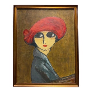 “The Corn Poppy” After Kees Van Dongen Framed Portrait Oil Painting For Sale