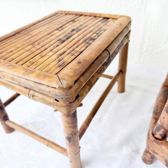 Burnt Tortoise Shell Finished Bamboo Accent Tables - Set of 2 For Sale - Image 9 of 9