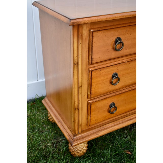 Wood Lexington Wood Chest 3 Drawer Tommy Bahama Bachelors Dresser Pineapple Feet For Sale - Image 7 of 14