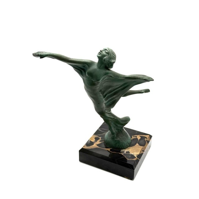 1930s Max Le Verrier, Art Deco Lenvol Sculpture, 1930s, Bronze on Marble Base For Sale - Image 5 of 9