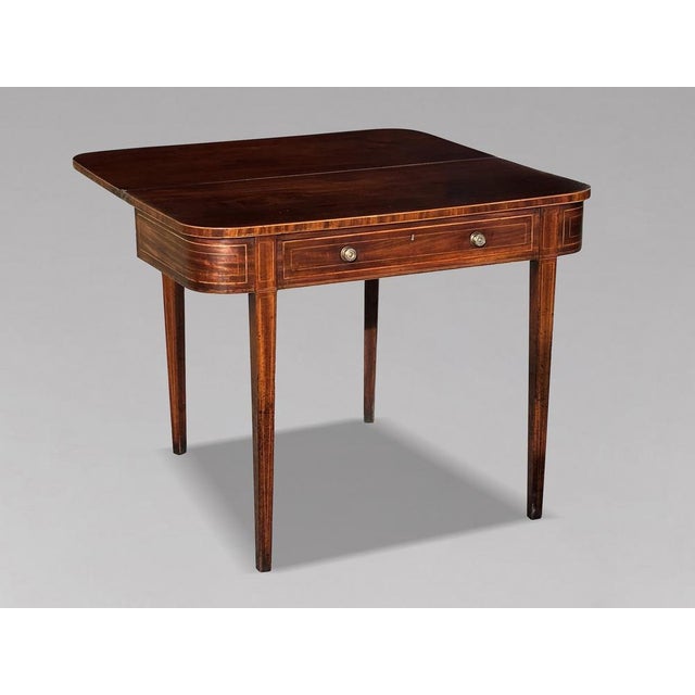 Antique George III Mahogany Inlaid Fold-Over Tea Table, 1780 For Sale - Image 12 of 14