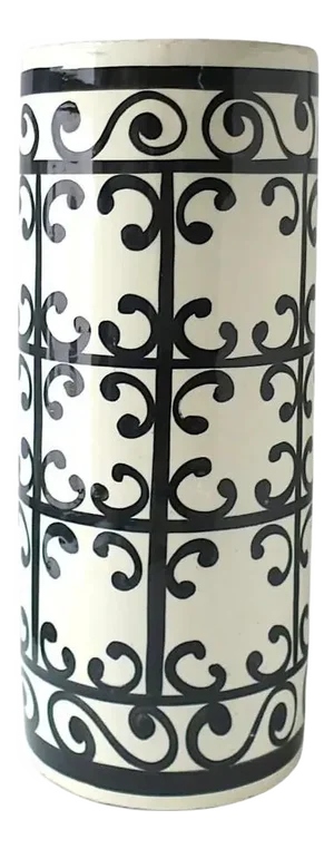 Black and White Ceramic Umbrella Stand in the Hermes Style