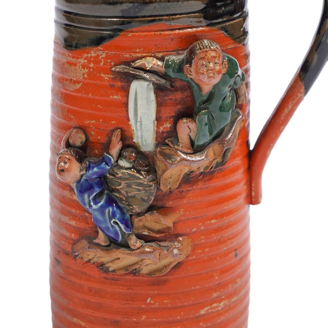 Japanese Sumida Gawa Ceramic Pitcher, C. 1890-1910 For Sale - Image 10 of 12