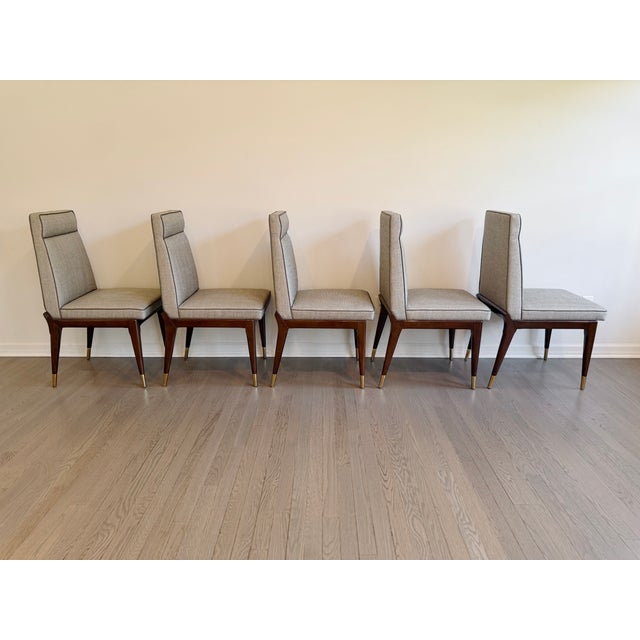 Set of 10 Lorin Marsh Art Deco Tuxedo Dining Chairs in High-Gloss Mahogany & Brass For Sale - Image 11 of 18