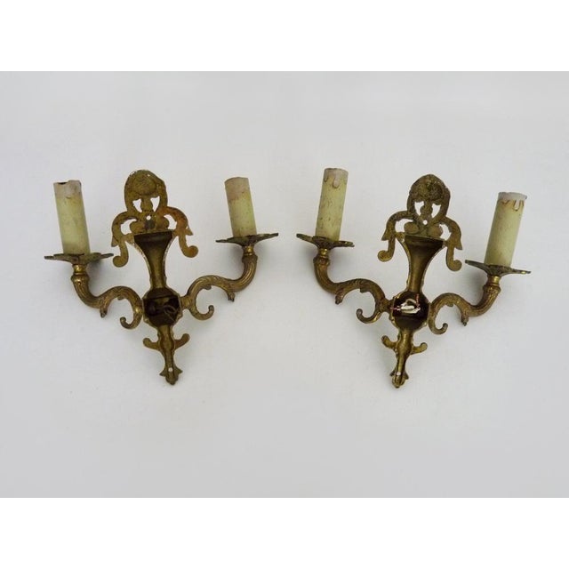 Gold Gilt Bronze 2-Arm Fire Pot Wall Sconces, 1960s, Set of 2 For Sale - Image 8 of 9