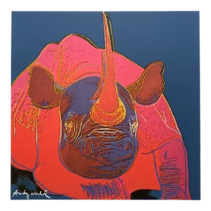 Andy Warhol Vintage 1986 Limited Edition Endangered Species Large Fine Art Lithograph Print " Black Rhinoceros " 1983