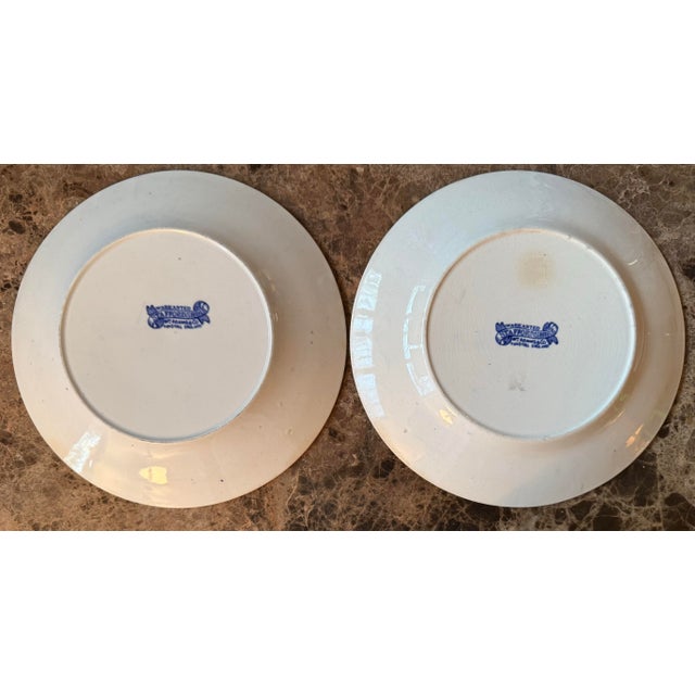 A Pair of Antique Ironstone Warranted Staffordshire Adams & Co. Blue Willow Pattern Plates. For Sale - Image 9 of 9