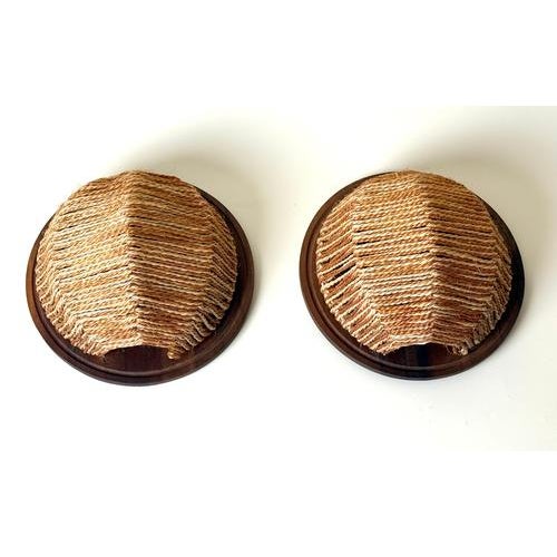 Teak and Woven Natural Fiber Wall Sconces, 1970s, Set of 2 For Sale - Image 3 of 13
