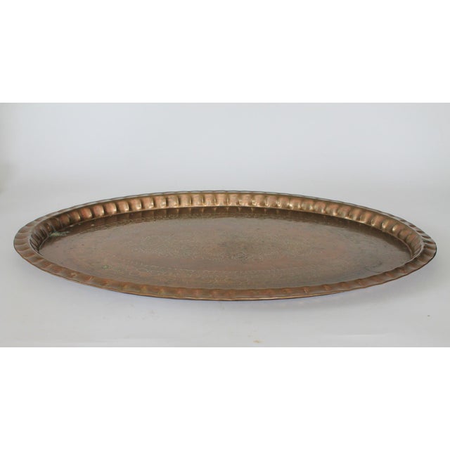 Mid-Century Modern Vintage Oval Brass Etched Tray For Sale - Image 3 of 9