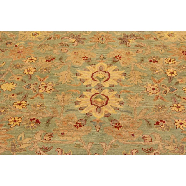Textile 1990s Shabby Chic Kafkaz Lt. Green/Tan Wool Rug -10'0 X 14'2 For Sale - Image 7 of 8