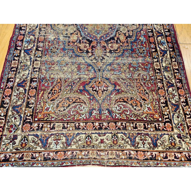 19th Century Persian Kashan Area Rug, Handwoven Medallion Design, Red & Navy, 4’ X 7’ For Sale - Image 11 of 12