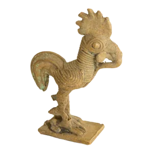 Vintage African Bronze Rooster Eating Snake