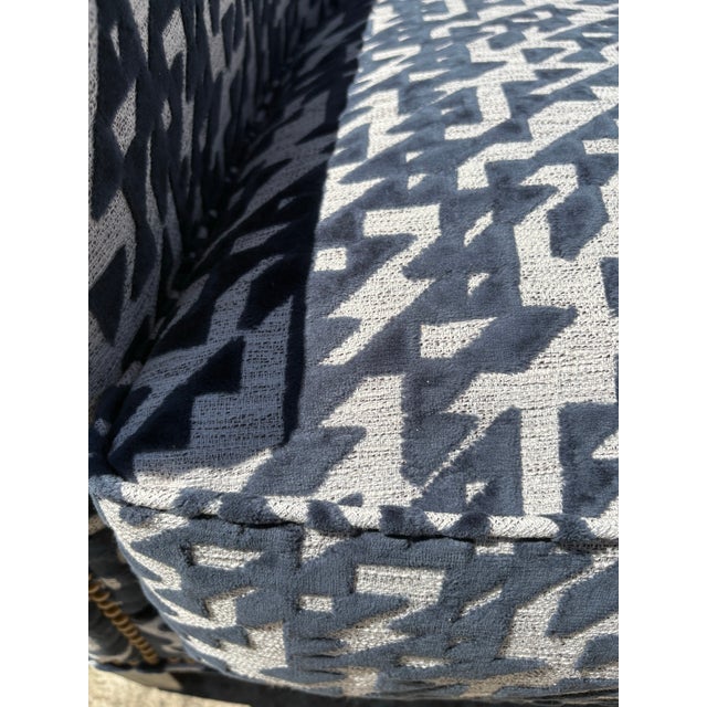 Blue Handsome Cut Velvet Newly Upholstered Club Chairs For Sale - Image 8 of 12