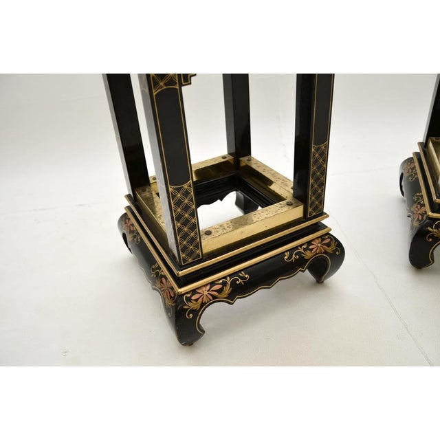 Black Antique Chinoiserie Lacquered Side Tables with Marble Tops, 1950s, Set of 2 For Sale - Image 8 of 10