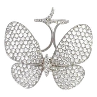 Stephanie Kantis Flutter White 5ct Diamond 18k Gold Movable Butterfly Ring For Sale
