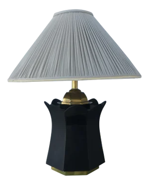 70's Brass and Black Ceramic Decorator Accent Lamp