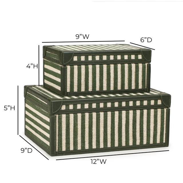 Dark Green Kora Green Cotton Jute Jewelry Box Set For Sale - Image 8 of 8