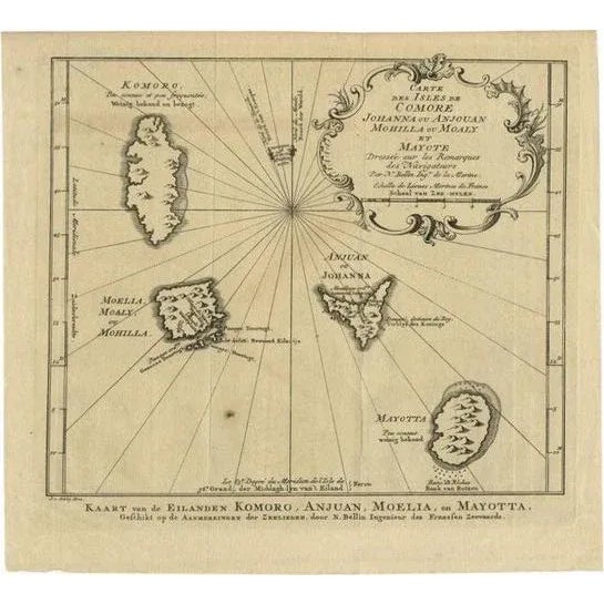 Mid 18th Century Antique Engraved Map of Comore Island by Van Schley, 1749 For Sale - Image 5 of 5