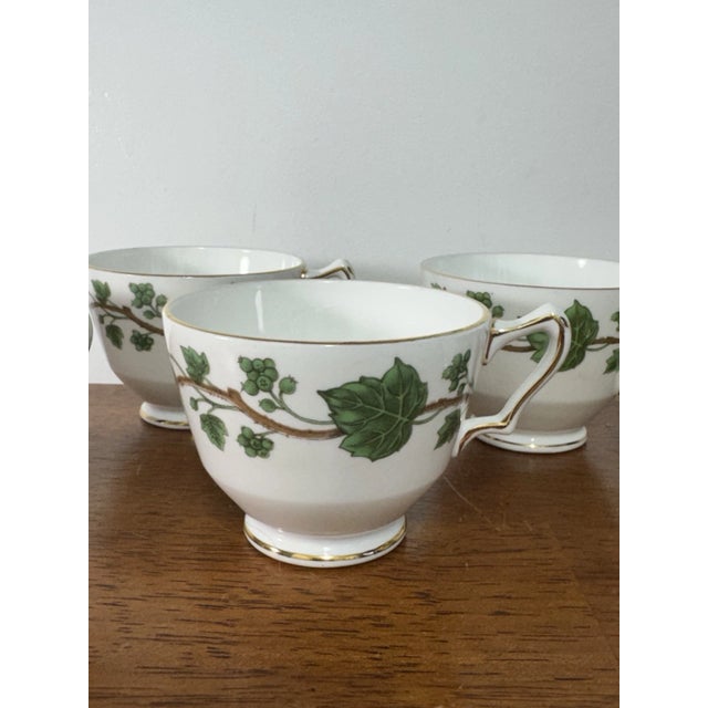 Vintage Crown Staffordshire Fine Bone China England Cup & Plates Green Ivy - Set pf 8 For Sale - Image 11 of 17