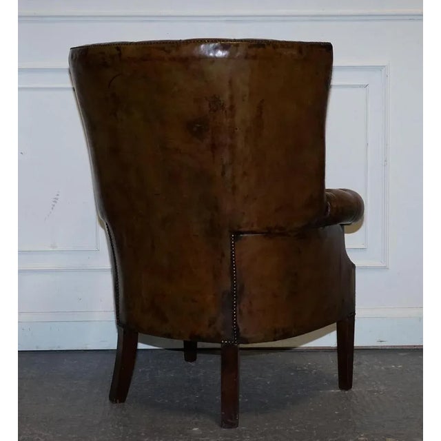 Hand-Dyed Leather Chesterfield Porter's Wingback Armchair For Sale - Image 14 of 18