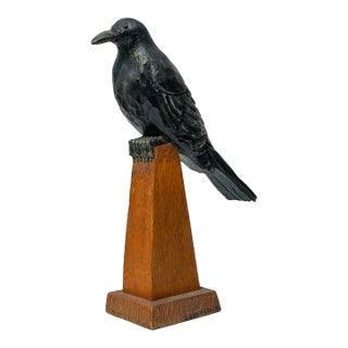 1990 Vintage Folk Art Common Crow Carved Wood Sculpture Signed Griffith For Sale