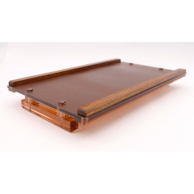 European 1950s Lucite Translucent Orange Mirrored Tray For Sale - Image 9 of 10