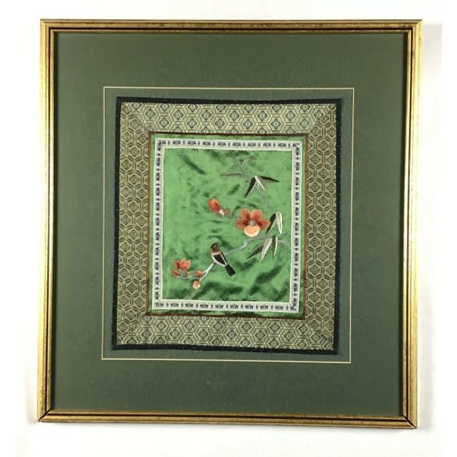 Green Chinese Framed Silk Flower Embroidery For Sale - Image 8 of 8