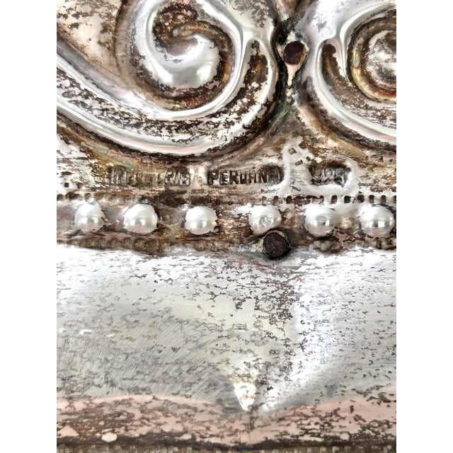 Silver Antique Sterling Silver Repoussé Mirror – Large Ornate Peruvian Silver Wall Framed Mirror For Sale - Image 8 of 12