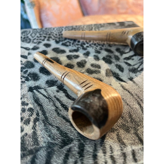 1970s Dominican Wooden Pair of Hand Carved Pipes For Sale - Image 5 of 7