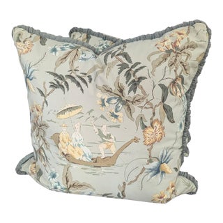 Custom Schumacher Yangtze River Chinoiserie Pillows - A Pair For Sale