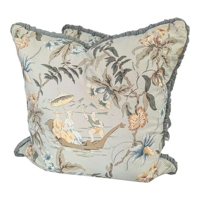 Custom Schumacher Yangtze River Chinoiserie Pillows - A Pair For Sale