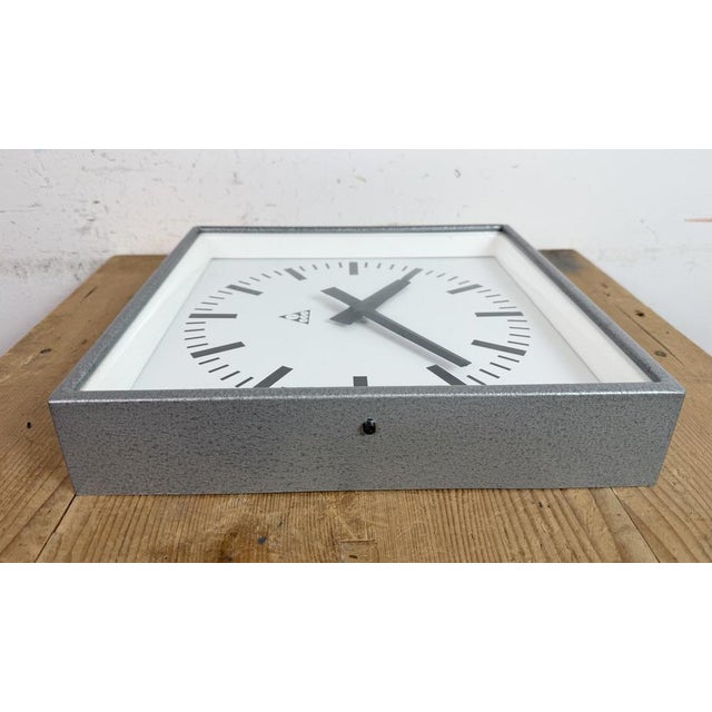 Industrial Grey Square Wall Clock from Pragotron, 1980s For Sale - Image 13 of 17