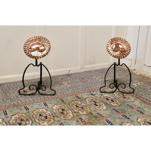 Arts & Crafts Copper and Iron Fire Dogs, 1880, Set of 2 For Sale - Image 4 of 8