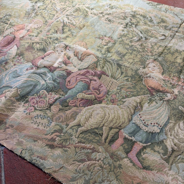 Large Antique French Rococo Style Pastoral Tapestry, 1890s For Sale - Image 5 of 14