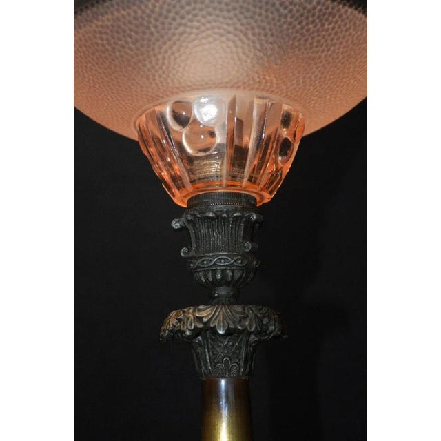 Victorian Bronze Table Lamp with Pink Empire Glass Shade, 1890 For Sale - Image 11 of 18