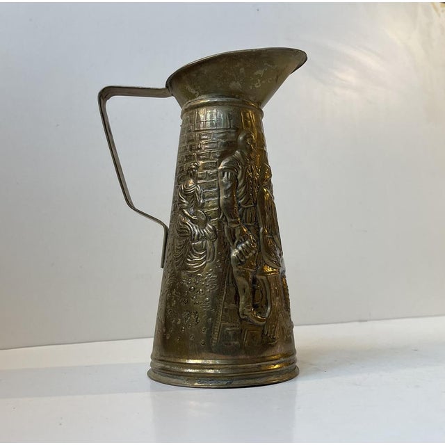 1950s English Brass Pitcher with Medieval Embossed Micro-Cosmos, 1950s For Sale - Image 5 of 10