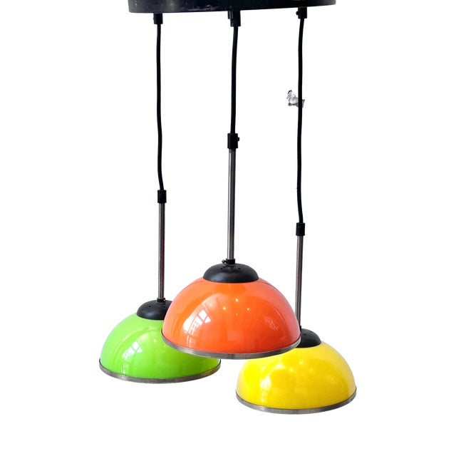 Space Age Pendant Lamp with Colored Metal Shades, 1970s For Sale