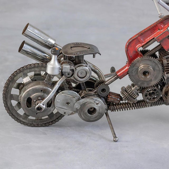 Contemporary Recycled Metal Motorcycle Sculpture, One of a Kind For Sale - Image 6 of 8