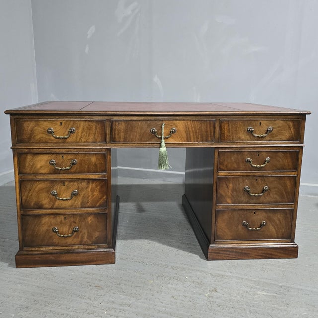 Antique Mahogany Partners Desk, 1910 For Sale - Image 15 of 15