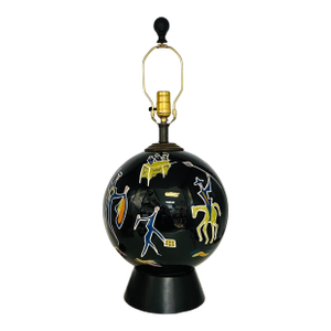 Mid 20th Century Black Figurative Ceramic and Wood Globe Table Lamp by Tye of California